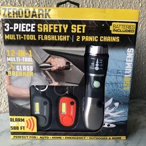 ZERODARK 5pc Tactical Stainless Steel Multi Tool Flashlight w/ 2 panic keychain